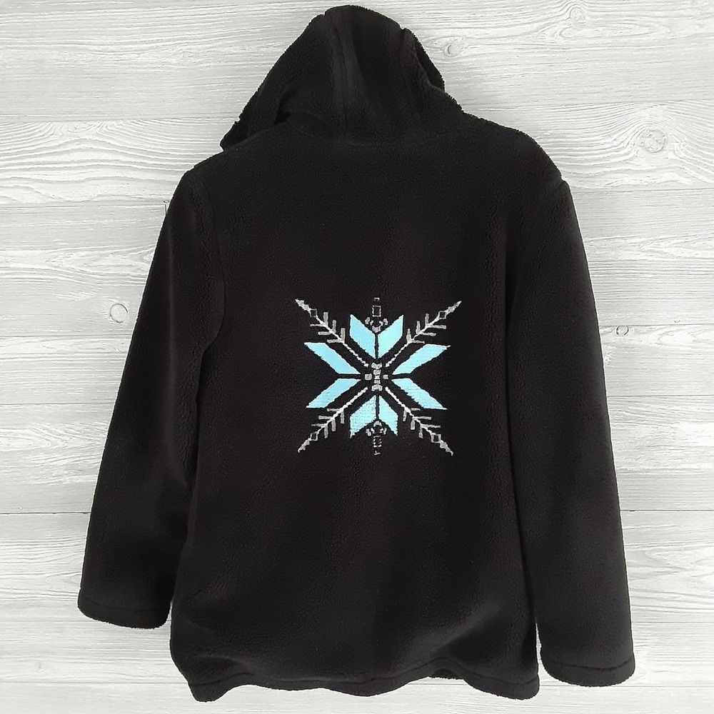 Tsunami Black Fleece Full Zip Hoodie Snowflake Back Graphic Womens Small 62601